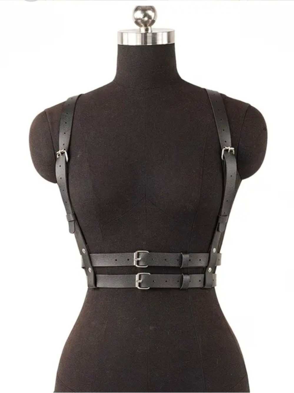 Black Pu Leather Double Layer Suspender Harness Belt